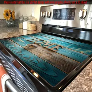 1pc 2D/Flat,Stove Top Protector Mat Rustic Wooden Style Stove Mat with HOME Letter and Heart Design Perfect for Kitchen Decor and Protection Felt Potholder for Kitchen, Table, Stove, Washer, Dishwasher, Kitchen Protection