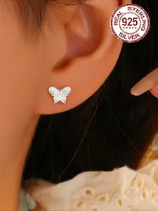 S925 Sterling Silver Cute Butterfly Design Earrings, Stud Earring Jewelry, Fashionable Jewelry for Women & Girls, Trendy All-match & Exquisite Jewelry for Birthday Gift