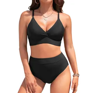 Daci Women High Waisted Bikini Sets - V Neck Two Piece Swimsuit with Adjustable Spaghetti Straps Surplice Bathing Suit Swimwear