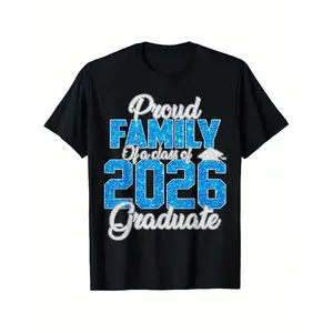 2026 Graduation Family T-Shirt- Graduates Family Proud Bold Blue Font- Black Graduation Party T-Shirt- Unisex Adult Size- Perfect Graduation Gift for Parents, Grandparents, Brothers and Sisters- Baptism, Christmas, Thanksgiving, Halloween, Breas