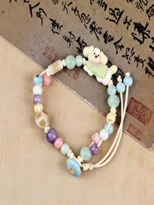 New Forest Style Ceramic Hook Bracelet, Hand-Drawn 3D Puppy Pendant, Adjustable Woven Cord, Unique Colorful Design, Gift Box Included