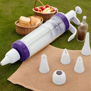 Dessert Decorating Kit – Includes Plunger-Style Tool, 2 Couplers, 1 Filling Tip & 4 Decorating Tips, Plastic, White & Purple