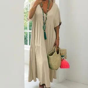 [Plus Size] Women's Solid Ruffle Hem Tiered Layer Smock Dress, Boho?Womenswear,?V Neck Butterfly Sleeve Dress for Fall, Women's Clothes for Daily Wear