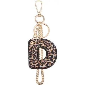 Leopard Letter Keychain for Women, PU leather Initial Letter Keyring Keychain Accessories Purse Handbags Charm