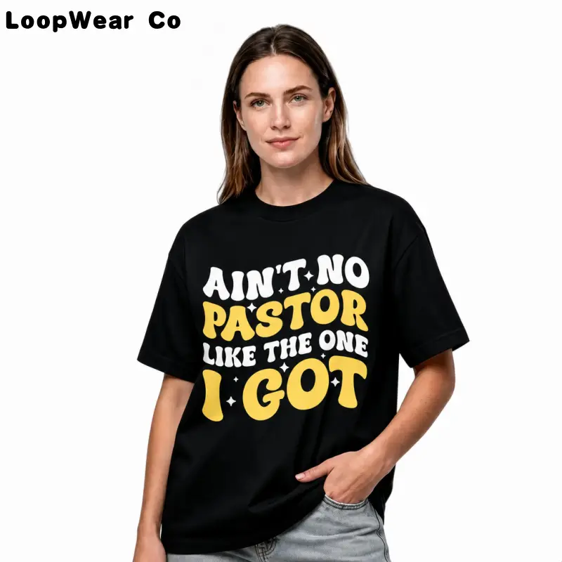 100% Cotton Pastor Appreciation Graphic T-Shirt, Crew Neck Short Sleeve Tee, "Ain't No Pastor Like The One I Got" Retro Text Print, Casual Tops for Church Members & Christian Believers, Trending Pastor Appreciation & Faith T-Shirts