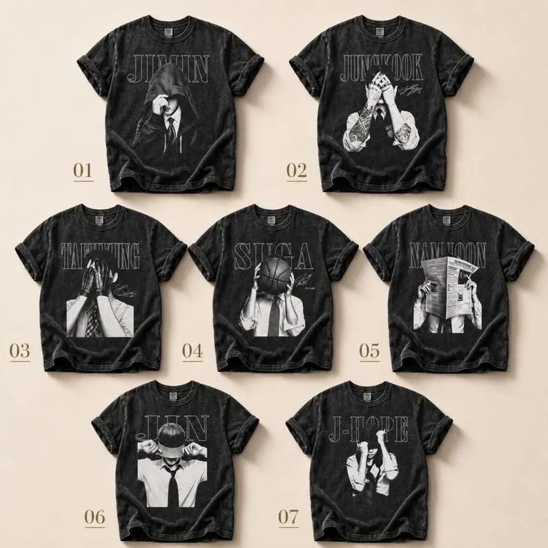 Vintage Bangtan Shirt, Retro Black & White Aesthetic Shirts, Kpop Music Fan Gift Tee