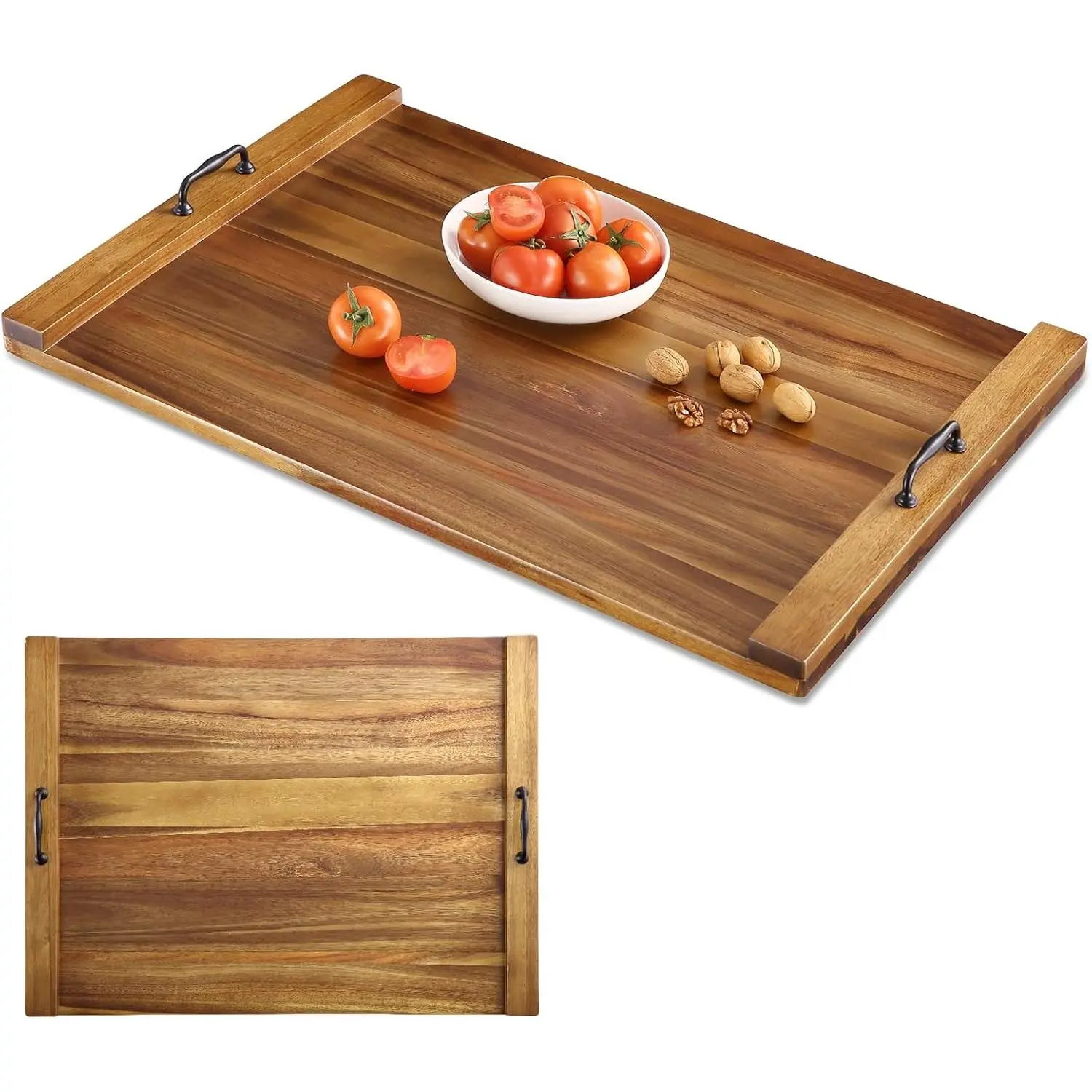 Acacia Wood Noodle Board Stove Cover 29.5x22 in, Wooden Stove Top Cover with Dual Handles, Large Cutting Board Butcher Block for Electric & Gas Stovetop