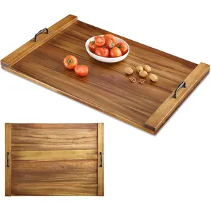 Acacia Wood Noodle Board Stove Cover 29.5x22 in, Wooden Stove Top Cover with Dual Handles, Large Cutting Board Butcher Block for Electric & Gas Stovetop