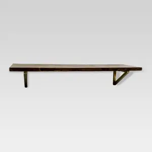 24" x 7" Wall Shelf with Brass Brackets Brown/Gold - Threshold
