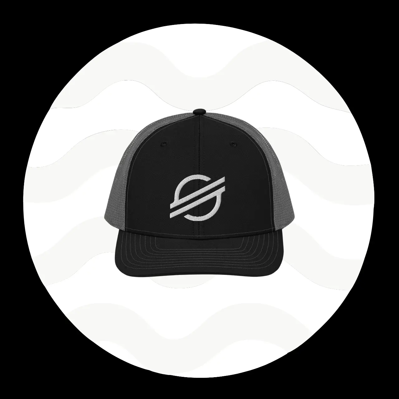 Stellar-Richardson Classic Structured Trucker Cap - Black & Gray, Adjustable Snapback, Embroidered Logo, 60% Cotton 40% Polyester