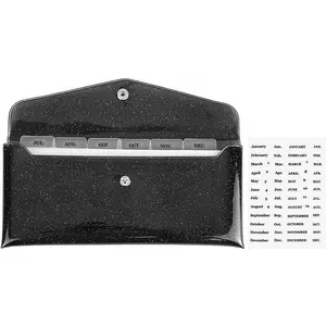 Black Glitter Cash Envelope Stuffing Wallet with 6 Money Divider Pockets & Tab Stickers, Bill Receipt Cash Money Organizer Holder (Black)