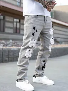 jeans for men Grey Star jeans pants for men Fathersdaygift gifts for him streetwear y2k clothing ripped pants for men birthday outfits