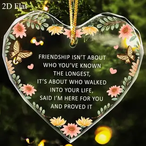 "Friendship Proved It" Heart Glass Hanging Ornament - Floral & Butterfly Prismatic Cut Decor, Sentimental Gift for Best Friend, Christmas & Birthday indoor xmas countdown sister festive outdoor waterproof mom kid yard decoration w joke package neighbor