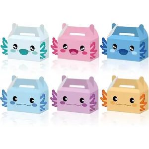 12Pcs DIY Axolotl Themed Party Favor Treat Boxes Paper Goodie Gift Bags Reptile Amphibian Party Decorations Supplies for Kids Birthday Baby Shower