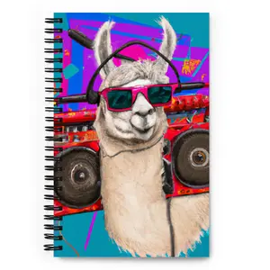 Retro Boombox Llama Spiral Notebook, 140 Dotted Pages, 5.5″ × 8.5″, Metal Wire-O Binding