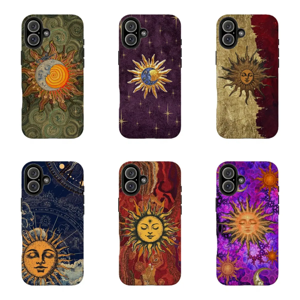 Boho Sun Moon Phone Case Set,Vintage Celestial Witchy Aestheti,Tough phone case,for iPhone 17 16 15 14 13 12 11 Plus Pro Max,The Best Gift for Yourself, Partner,Friends, and Family, Phone Accessories