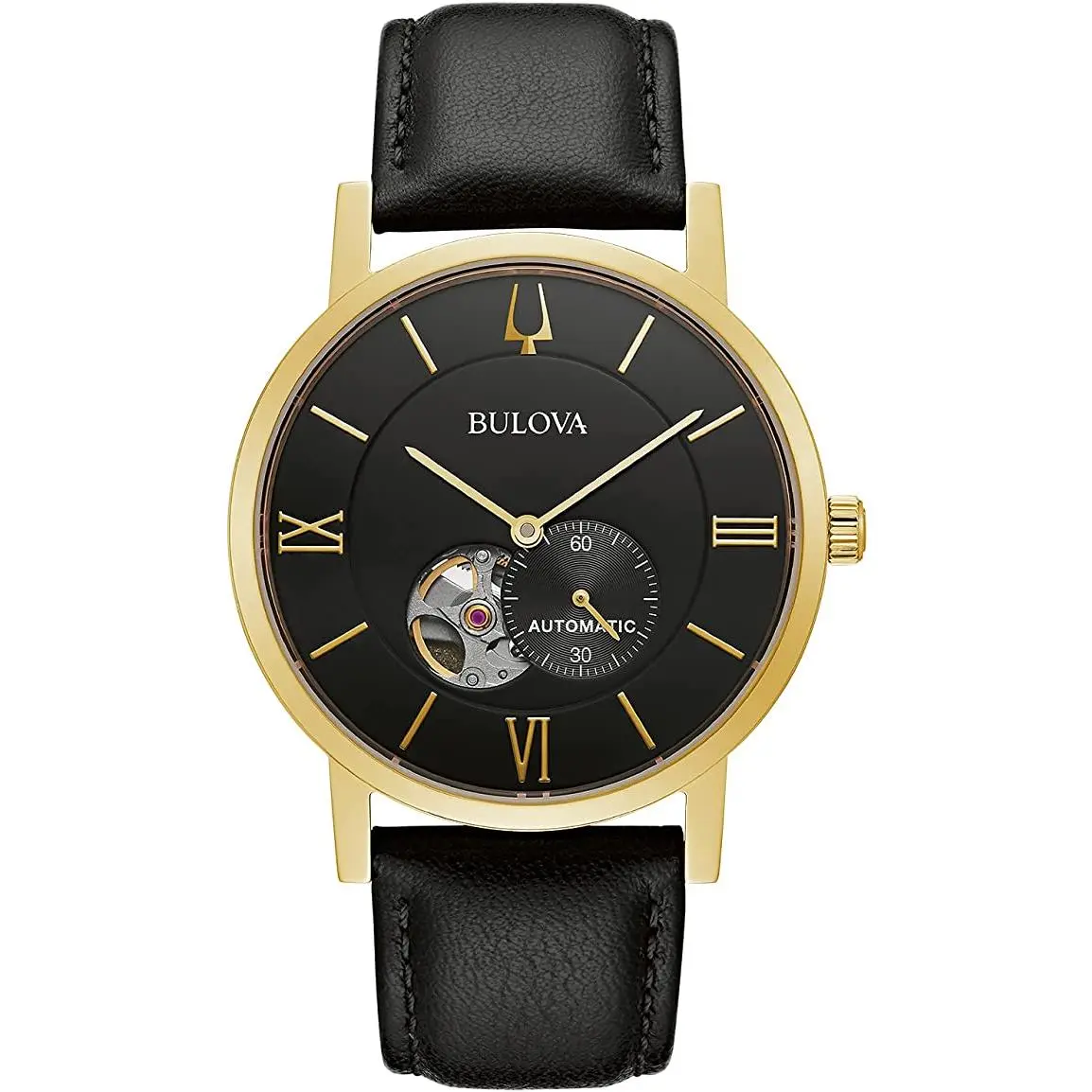 Bulova American Clipper Automatic Leather Mens Watch 97A154
