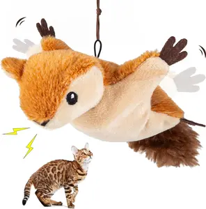 Flapping Squirrel Interactive Cat Toys for Indoor Cats Rechargeable Cat Toy with Vivid Chirping, Automatic Cat Toy with Catnip for Kitten Exercise Hanging Toy for Kitty Self Play