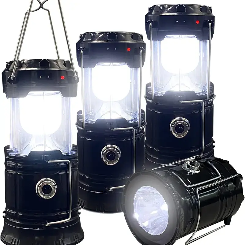 4-Pack Solar Camping Lantern, Collapsible LED Solar USB Rechargeable Lantern Flashlight Emergency Hanging Lights for Camping Hurricanes Power Outages Indoor Outdoor