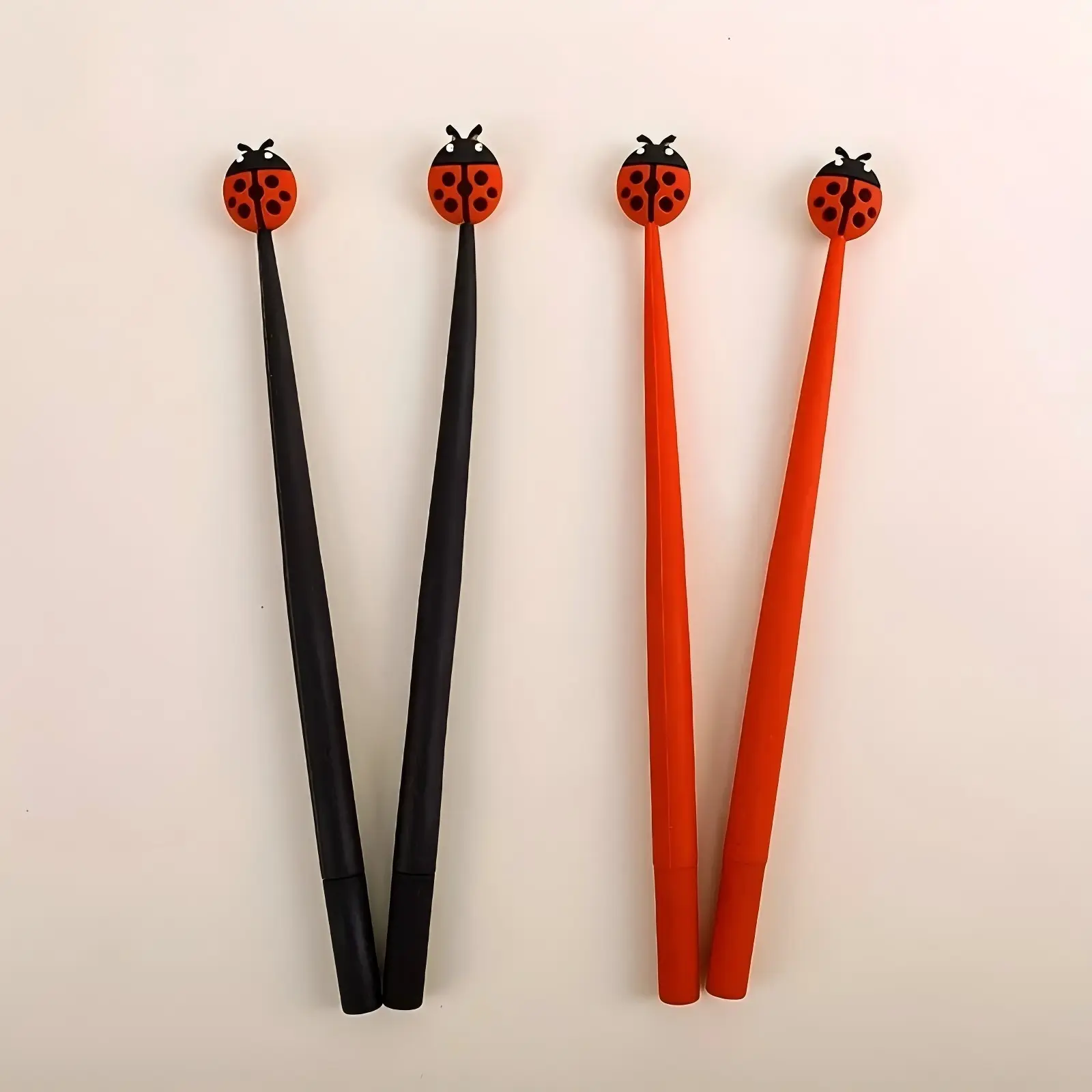 4pcs Cute Ladybug Silicone Ballpoint Pens for Learning and Office Writing, Creative Stationery Gift with Black Ink