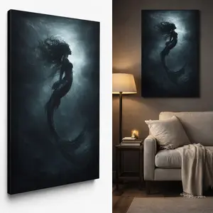 Mermaid Underwater Canvas Wall Art, Silhouette Ocean Poster, Solid Wood Framed Coastal Decor for Bedroom, Living Room quote Canvas Wall Art Poster unframed home Newspaper