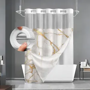 Marble Pattern Shower Curtain, Waterproof Bathroom Curtain with 12 Hooks, Bathroom Decor Supplies for Home, Hotel, Salon, Dormitory, Bathroom Accessory