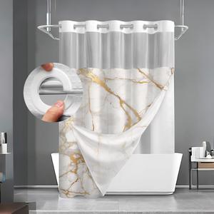 marble pattern shower curtain, waterproof bathroom curtain with 12 hooks, bathroom decor supplies for home, hotel, salon, dormitory