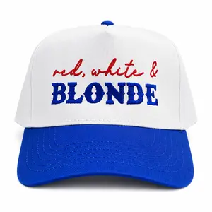 Red, White & Blonde Embroidered Trucker Hat Casual Baseball Cap Panel Trucker Hat Simple Hat Cap 4th Of July, Independence Day trucker hat,summerwins