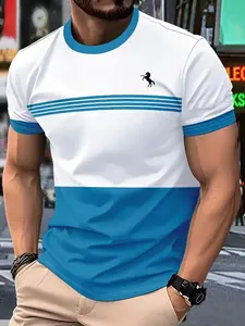 Men's 3D Digital Print Short Sleeve T-Shirt, Casual Fitted Round Neck Top, Breathable All Season Wear, Trendy All over Print, Menswear