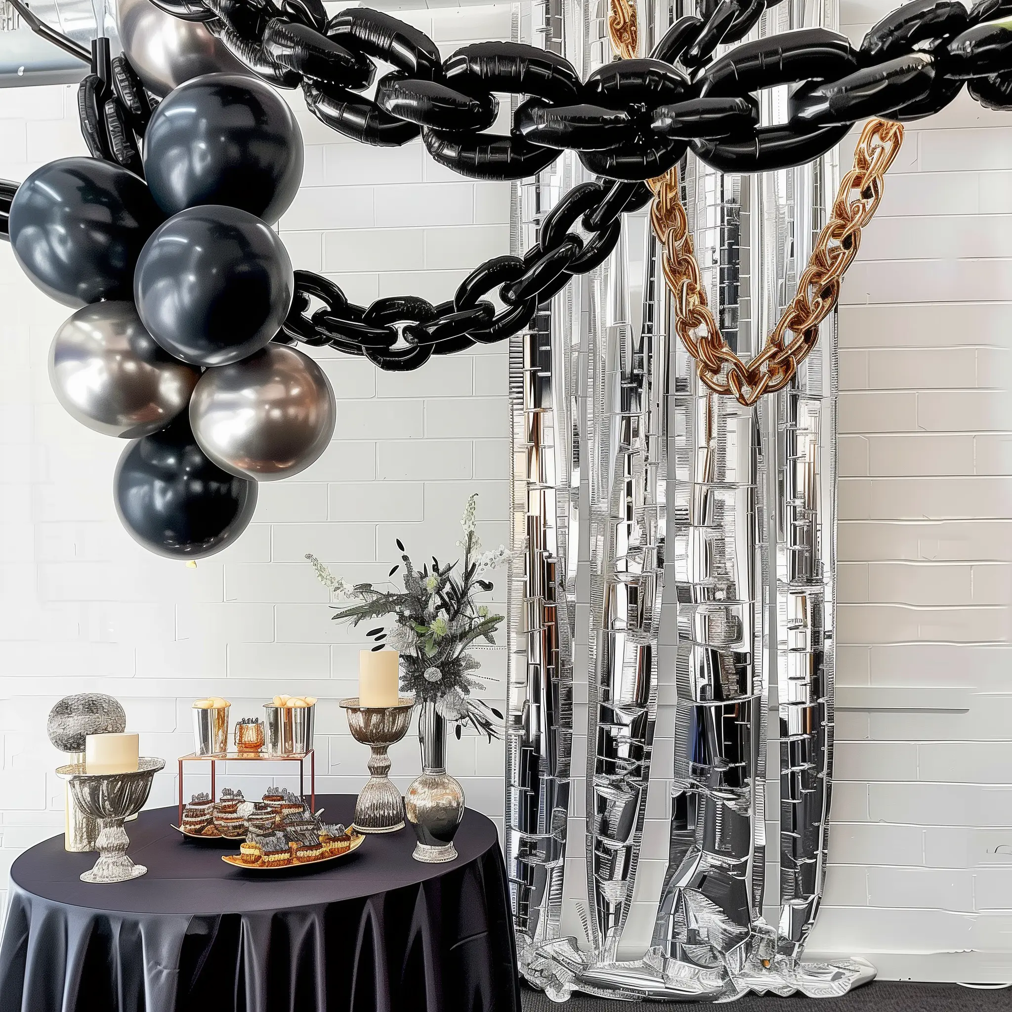 30 Pack Black Chain Link Foil Balloons - Durable 8"x12" Balloon Party Supplies, 16ft Connect Length for Birthday Parties & Events
