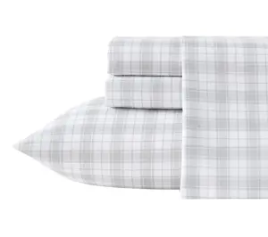 Eddie Bauer Penstemon Plaid White/Grey Microfbr Twin Sheet Set