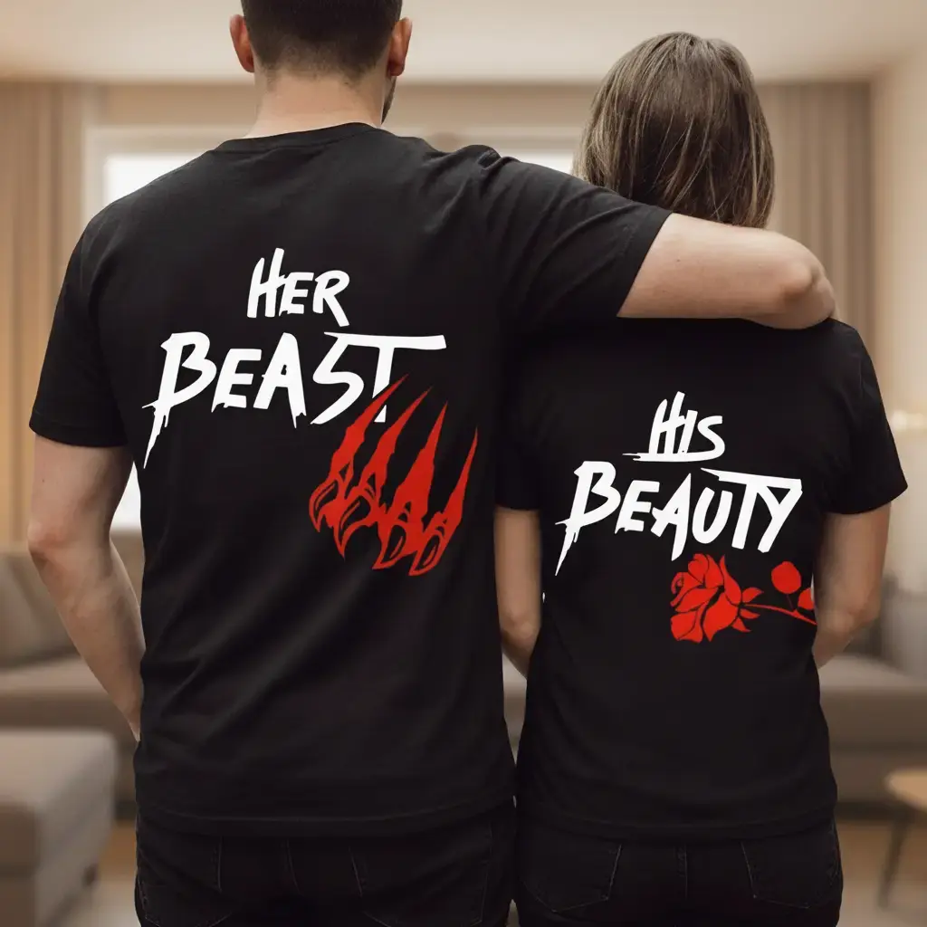 Her Beast His Beauty Couple T-shirt, Matching Outfits For Couples, Valentine Day Gifts, Couple Gifts, Anniversary Shirts, Trending Couple TEE