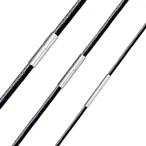 Leather Necklace Cord for Men Women 1MM/2MM/3MM Waterproof Braided Leather Cord Chain Necklace Woven Wax Rope Chain Necklace 16" 18" 20" 22" 24" Length