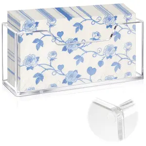 Acrylic Napkin Holder with 4 Non-slip Pads – Waterproof Splashing Guest Towel Holder for Bathroom,Disposable Paper Hand Towel Holder,Clear Bathroom Napkin Holder Tray for Home/Kitchen/Hotel/Cocktail