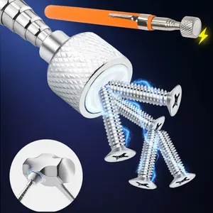 Three-In-One Extendable Magnetic Retrieval Tool, Heavy-Duty Stainless Steel, Battery-Free, Ideal for Cars, Construction, Industrial Use, Hand Tools