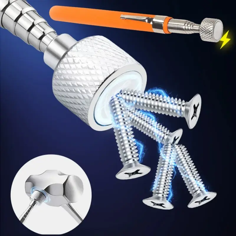 Three-In-One Extendable Magnetic Retrieval Tool, Heavy-Duty Stainless Steel, Battery-Free, Ideal for Cars, Construction, Industrial Use, Hand Tools