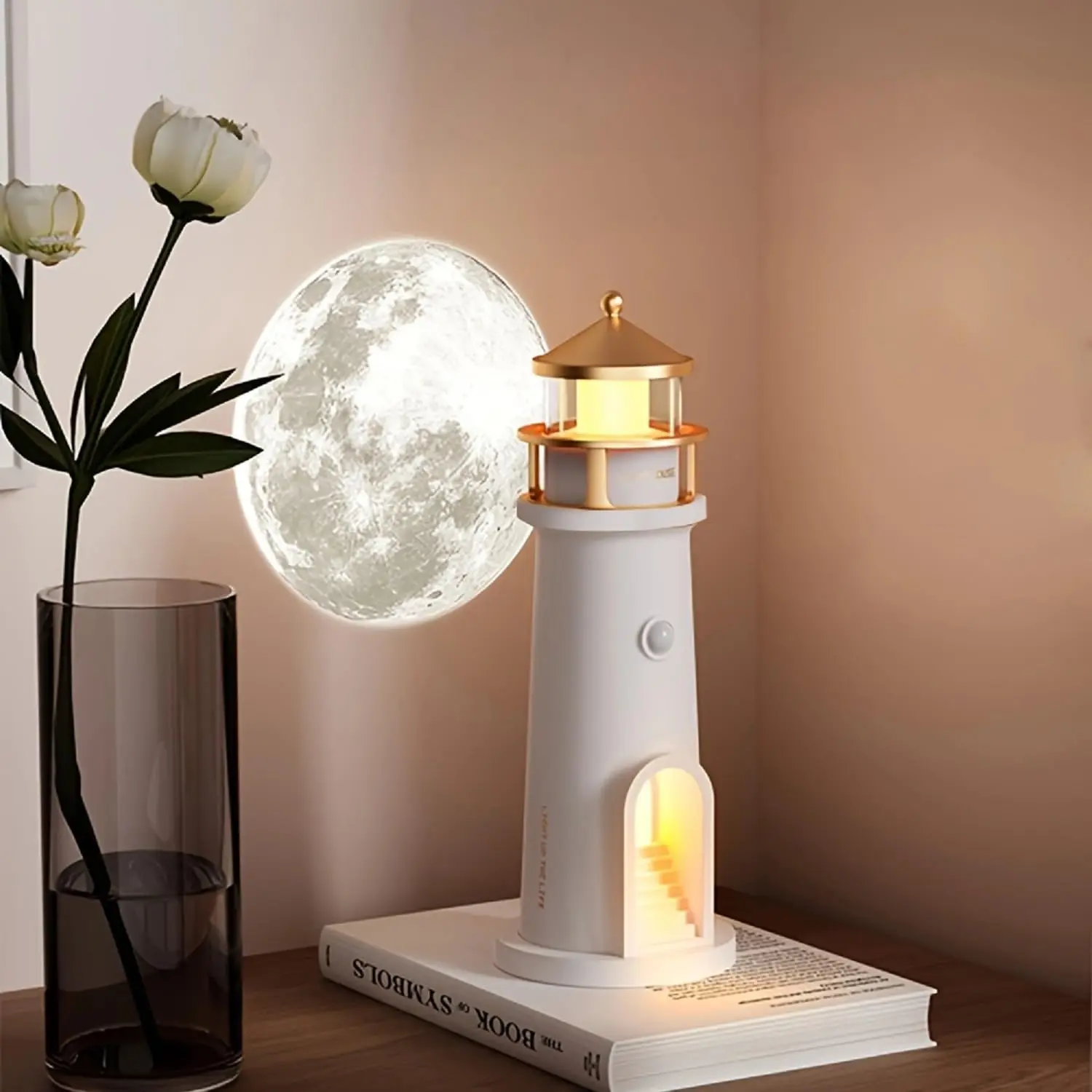 Lighthouse Moon Galaxy Projector Night Light - Rechargeable USB-C LED Lamp with Remote, Timer, 4 Brightness Levels for Kids Room, Bedroom Decor, Youth Sleep Aid, Kids Night Light