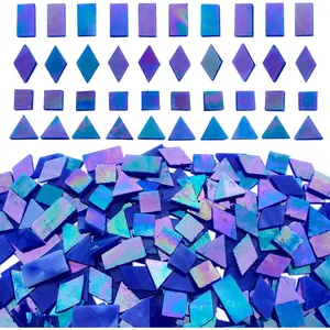 Magic Iridescent Blue Stained Glass Mosaic Tiles, 280 count Mixed 4 Shapes Mosaic Glass Pieces for Crafts and Mosaic Making Projects