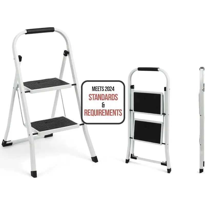 2-Step Ladder, 350 LBS Capacity Folding Step Stool – Anti-Slip Wide Steps & Handgrip – ANSI Certified Lightweight & Durable Steel Stepping Stool for Kitchen, Home, Office & Garage