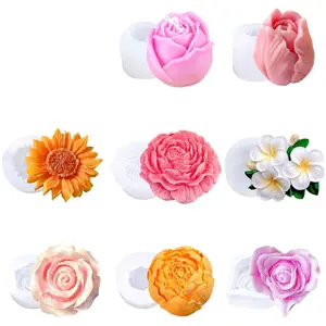 8PCS Flower Candle Molds for Valentine‘s Day Rose Tulip Silicone Candle Mold Flower Shapes Molds for Soy Wax, Beeswax, Candle Making, Resin Craft