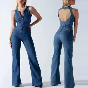 Backless Heart denim jumpsuit
