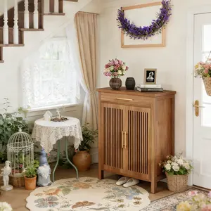 LITTLE TREE  Shoe Cabinet, 5-Tier Shoe Storage Cabinet with Louvered Doors and Drawer, Freestanding Wooden Shoe Rack Organizer with Adjustable Shelves for Entryway, Hallway, Closet(All Color With Adjustable Shelves)