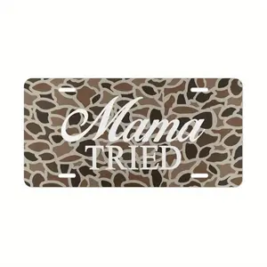 Old School Camo "Mama Tried" Vanity Plate, License Plate, Truck Car Tags, Gifts for Him, Hunting, Aluminum Front License Plate- 6X12- Inch Polished Metal Standard Plate, Easy to Install, Car Trim Accessories, for Decor Only, Made in USA