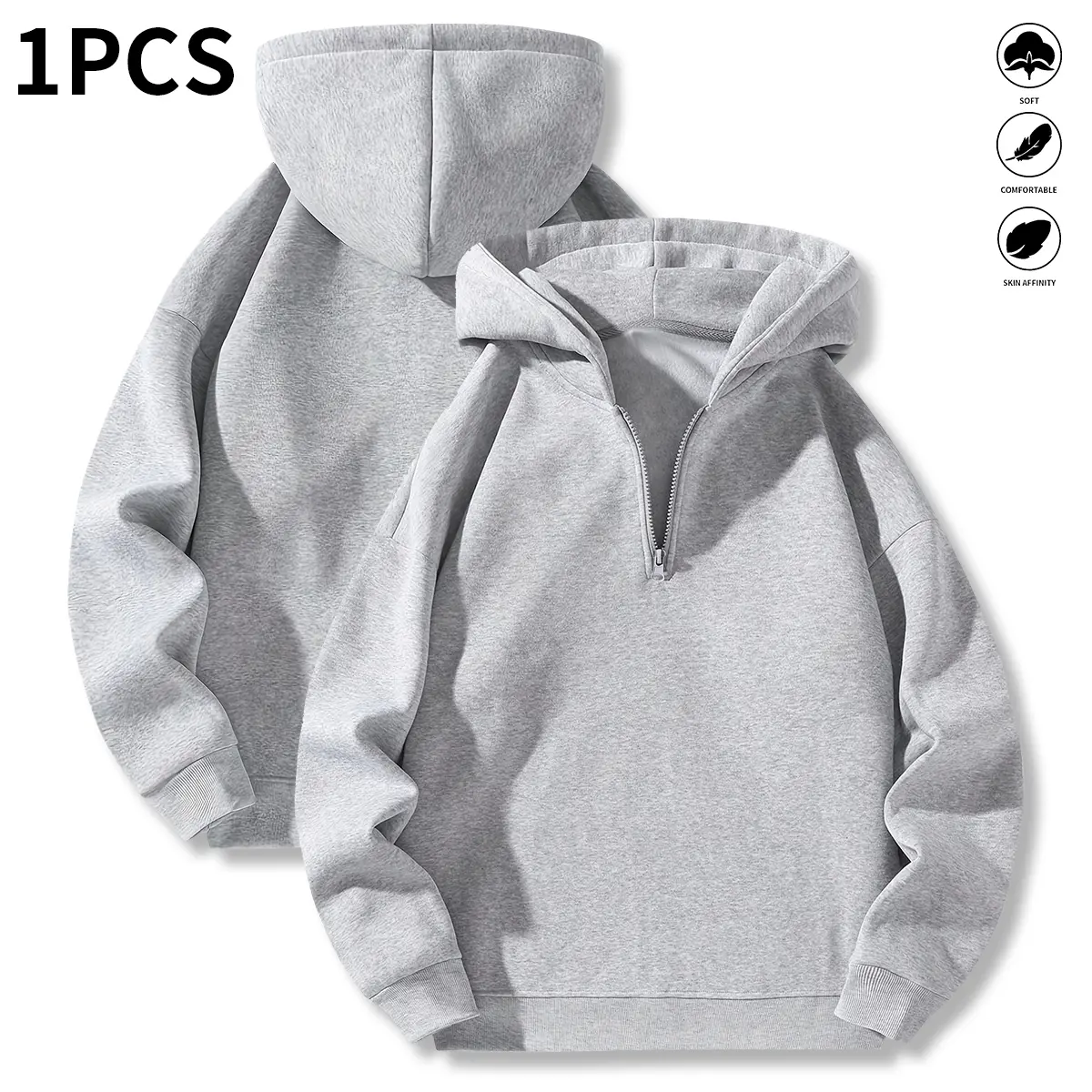 Men's Plain Long-Sleeve Hooded Sweatshirt - Autumn Winter Windproof Pullover, Ribbed Cuff, Casual Sports Top, Comfortable Versatile Men’s Clothes for Daily Wear