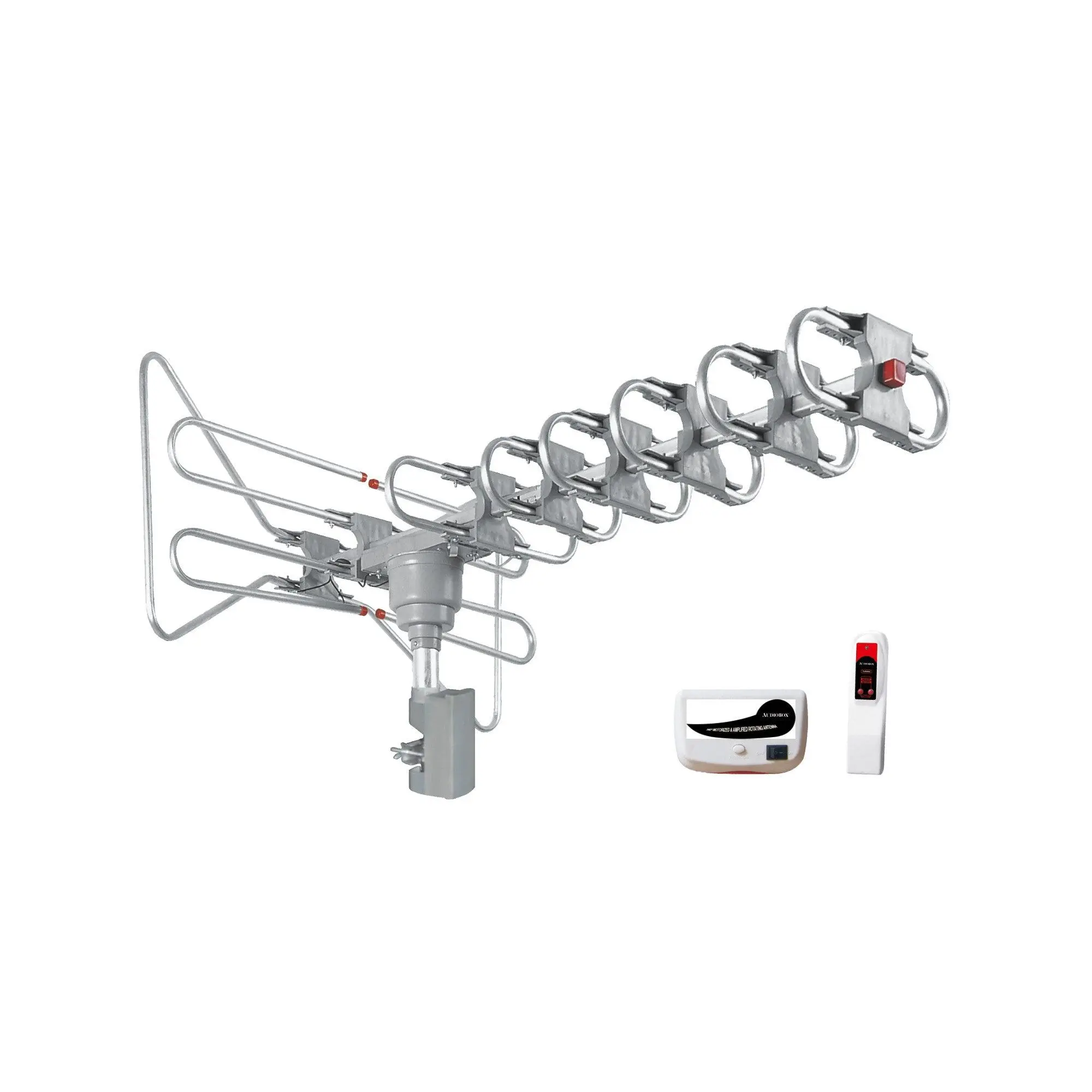 Audiobox ANT-500 360º Motorized Amplified HDTV Antenna - Digital TV Ready with Remote Control, 120 Mile Range, Full Band DTV/VHF/UHF Receiver - Supports 1080p 1080i 720p