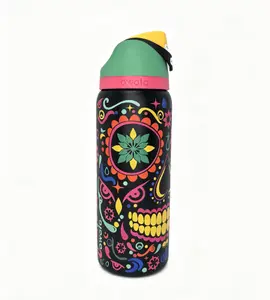 Owala 32oz Vibrant Sugar Skull Insulated Water Bottle Stainless Steel Travel Mug Leak-Proof Keeps Drinks Cold 24H Flip Straw Design Drinkware Flasks Stylish Tumbler Lid Portable Bottled pasta straw