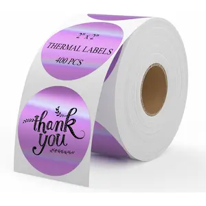SJAPCK 2" Round Holographic Thermal Labels - 400pcs Purple Waterproof Sticker Roll for Small Business Logo, Compatible with MUNBYN/Rollo/Phomemo (Not for Dymo/Brother)