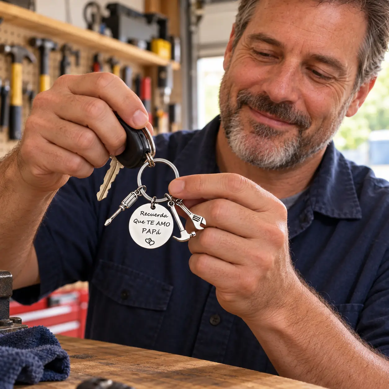 1PC "Recuerda Que Te Amo Papa" Engraved Stainless Steel Mini Tools Keychain - EDC Gear, Everyday Carry, Heavy-Duty Metal, Best Dad Engraving, Durable Hammer-Wrench-Screwdriver Design