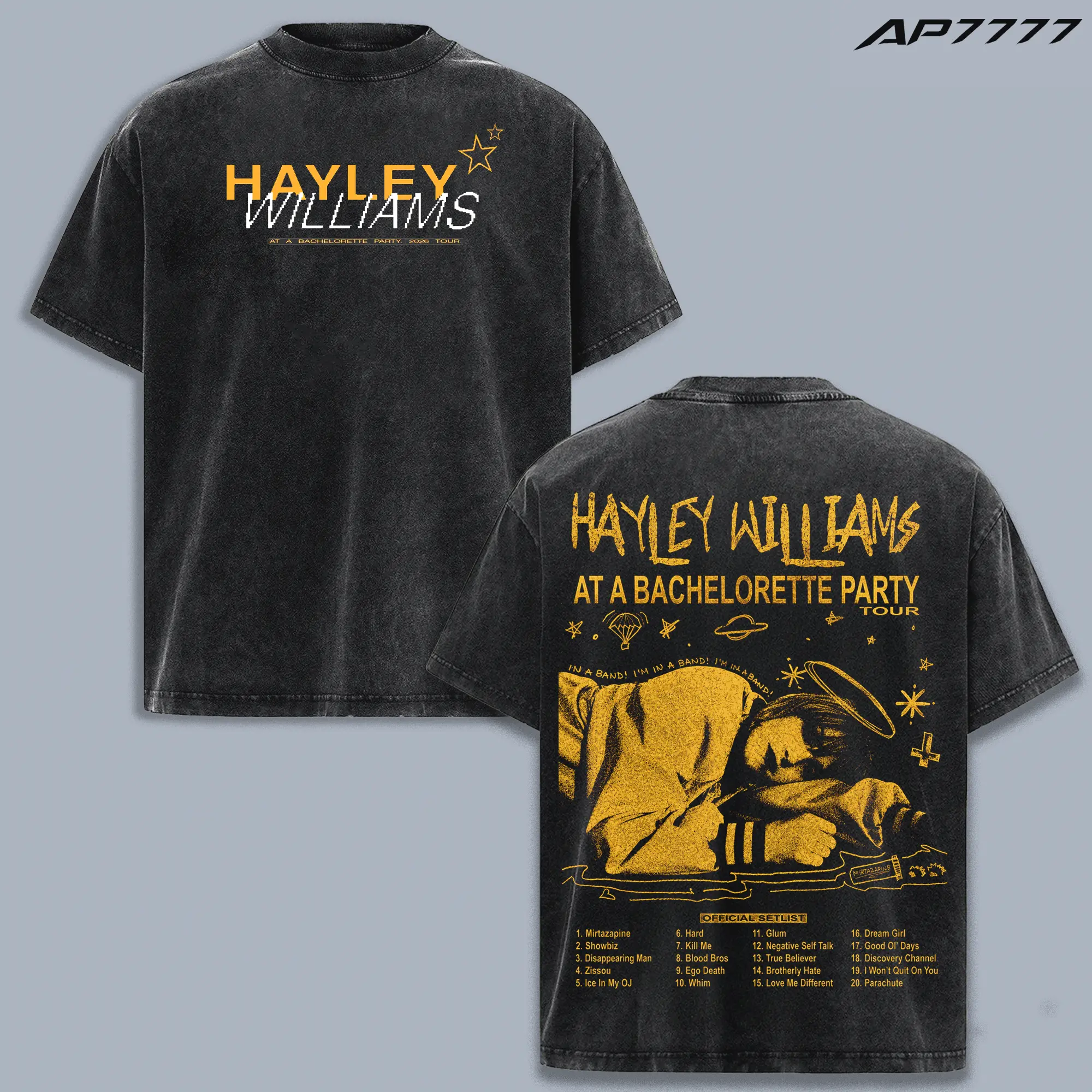 Hayley Williams Bachelorette Party Tour 2026 T-Shirt, Alternative Rock Graphic Tee, Vintage Washed Concert Shirt, Indie Music Setlist Back Print, Double Sided Unisex Oversized Tee, Retro Fan Gift Streetwear Apparel