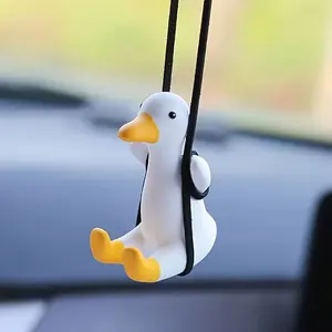 Cute Swinging Duck Car Rear View Mirror Hanging Accessory, Funny Car Interior Decor Gift for Women & Men, Unique Vehicle Decoration